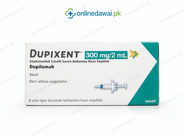 Medicine box with DUPIXENT® branding